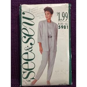 Butterick Sewing pattern 5981 suit open front blazer pants size xs s m